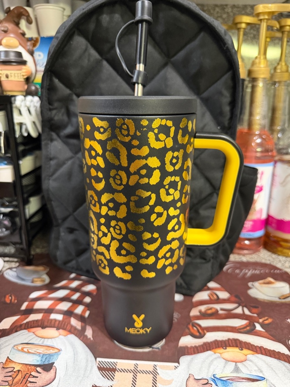 Meoky Black & Gold  Leopard Print 40 oz Insulated Tumbler - NWOT 🖤💛